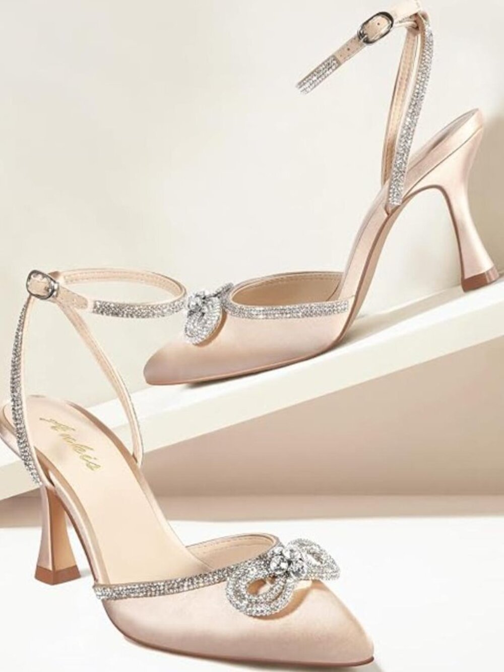 NWT Ankis Champagne Satin Kitten Heels in Women's US Size 7
